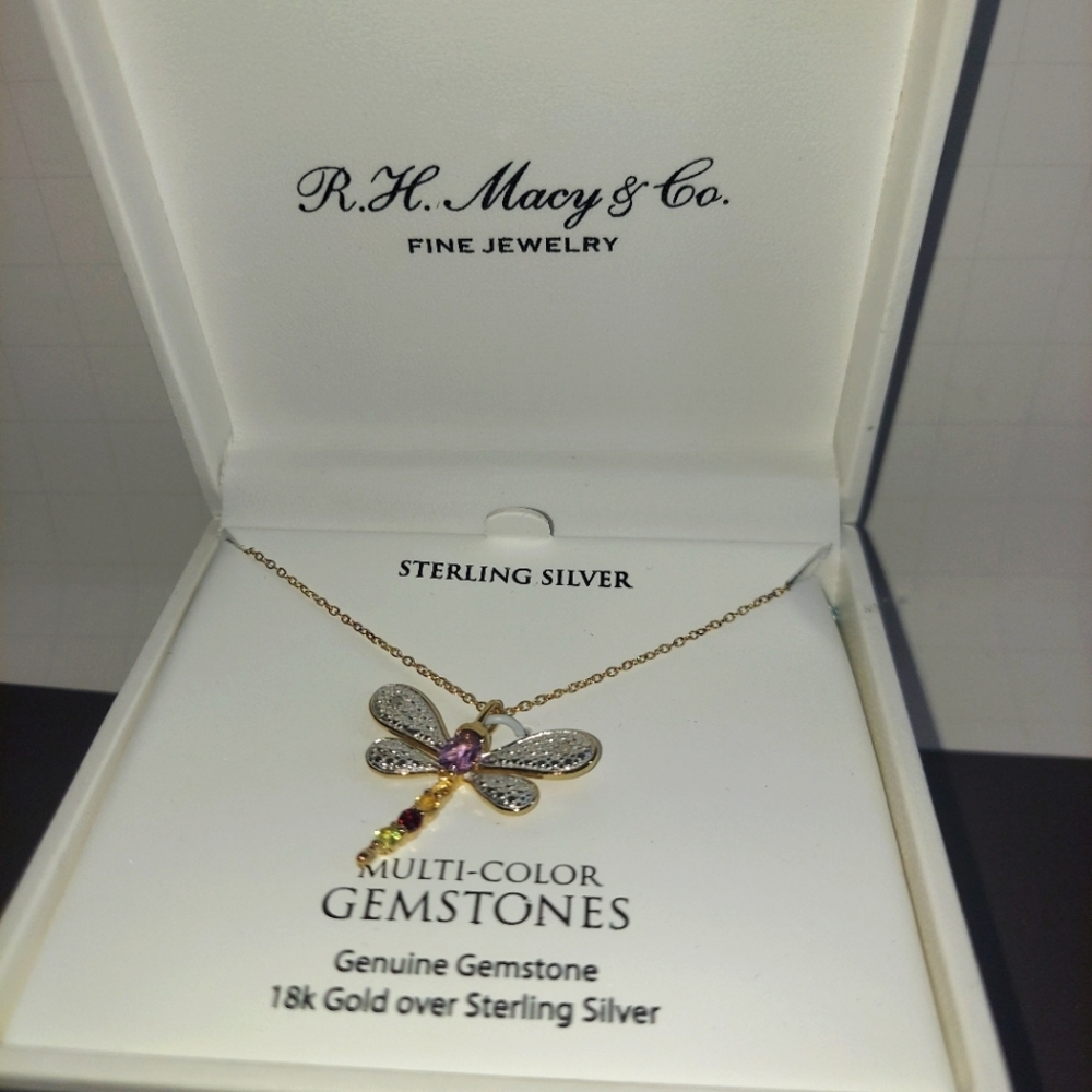 Sterling silver and gem dragonfly necklace  brand new in box